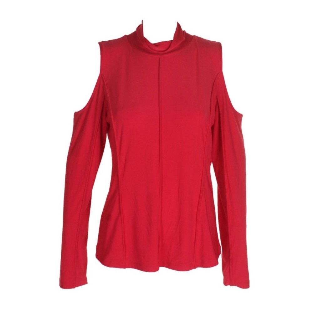 DKNY fire red turtleneck cold shoulder seamed top size medium
